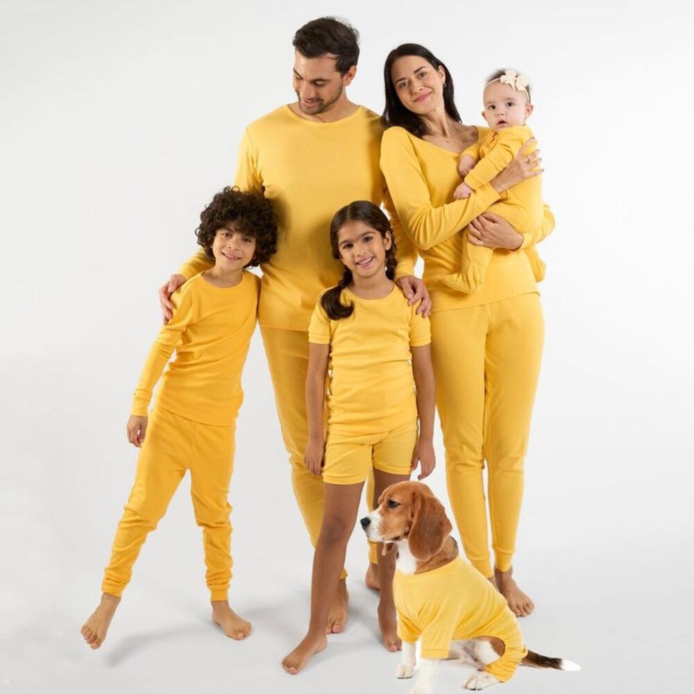 Leveret Kids Two Piece Cotton Matching Family Pajamas Solid Yellow 8
